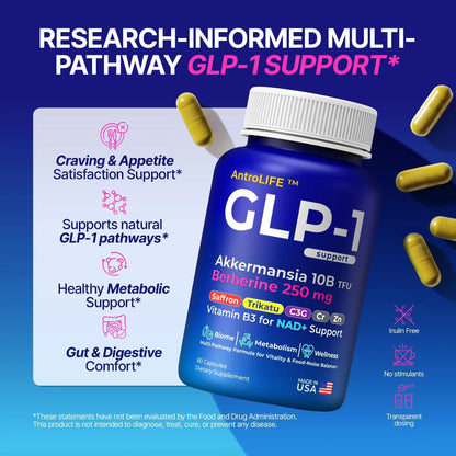 GLP-1 Support – Akkermansia Postbiotic 10B TFU + Berberine HCl 250 mg | 18-Ingredient System | Appetite, Mood & Metabolic Support | Inulin-Free | Saffron, NAD+ Cofactors | 3 Pack | 90-Day Supply - Maple Wellness Supplements