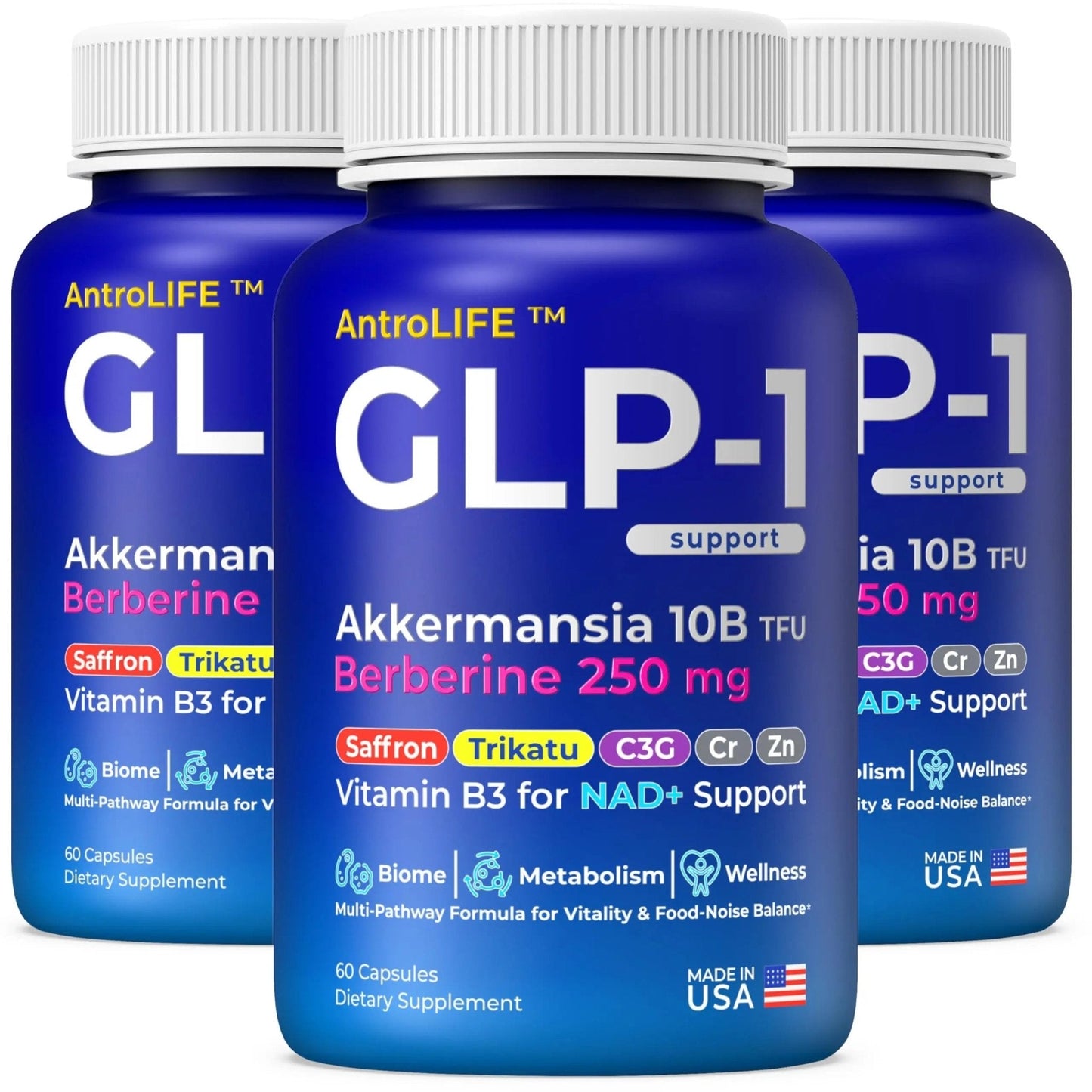 GLP-1 Support – Akkermansia Postbiotic 10B TFU + Berberine HCl 250 mg | 18-Ingredient System | Appetite, Mood & Metabolic Support | Inulin-Free | Saffron, NAD+ Cofactors | 3 Pack | 90-Day Supply - Maple Wellness Supplements