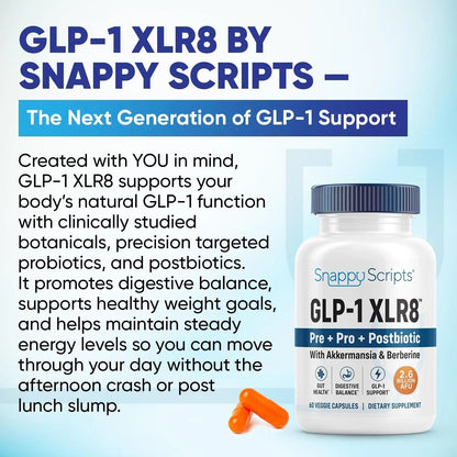 GLP-1 XLR8 Supplement for Weight Loss, Digestion, Constipation, Bloating Relief with Akkermansia 2.6 Billion AFU Live Prebiotic Probiotic Postbiotic Gut Health + Berberine for Women Men 60 Capsules - Maple Wellness Supplements