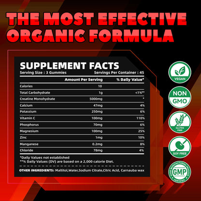 GlucoBio Creatine Monohydrate Gummies (5g) – Pre-Workout Energy & Muscle Growth Support for Men & Women - Maple Wellness Supplements