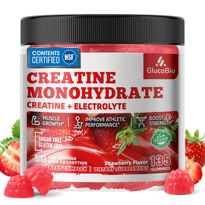 GlucoBio Creatine Monohydrate Gummies (5g) – Pre-Workout Energy & Muscle Growth Support for Men & Women - Maple Wellness Supplements