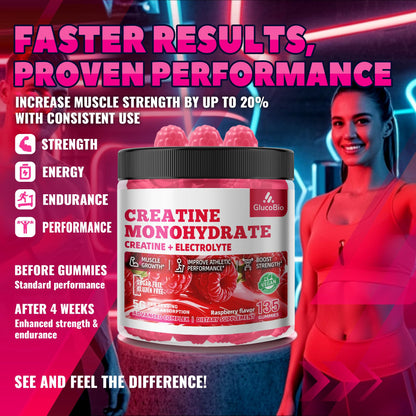 GlucoBio Creatine Monohydrate Gummies (5g) – Pre-Workout Energy & Muscle Growth Support for Men & Women - Maple Wellness Supplements