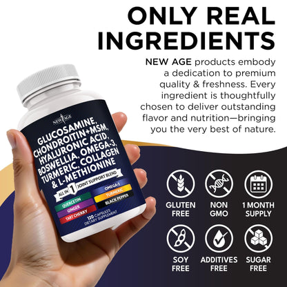 Glucosamine Chondroitin, MSM, Turmeric Curcumin, Collagen, Hyaluronic Acid, Omega 3 – Health Supplement for Men & Women – 240 Count - Maple Wellness Supplements