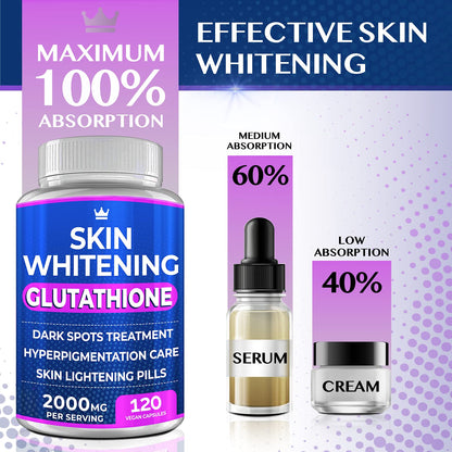 Glutathione Whitening Pills - 120 Capsules 2000mg Glutathione - Effective Skin Lightening - Maple Wellness Supplements