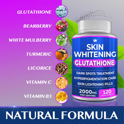 Glutathione Whitening Pills - 120 Capsules 2000mg Glutathione - Effective Skin Lightening - Maple Wellness Supplements