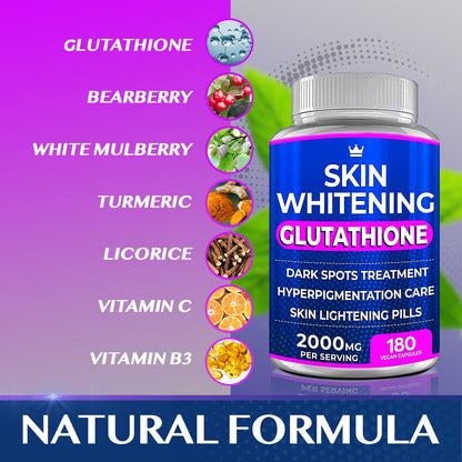 Glutathione Whitening Pills - 180 Capsules 2000mg Glutathione - Effective Skin Lightening - Maple Wellness Supplements