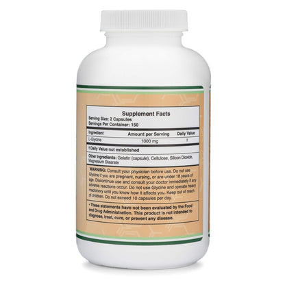 Glycine Supplement - 1,000mg Glycine Powder per Serving (300 Capsules) The Relaxing Amino Acid (Glicina) (Third Party Tested, Gluten Free, Non-GMO) by Double Wood - Maple Wellness Supplements