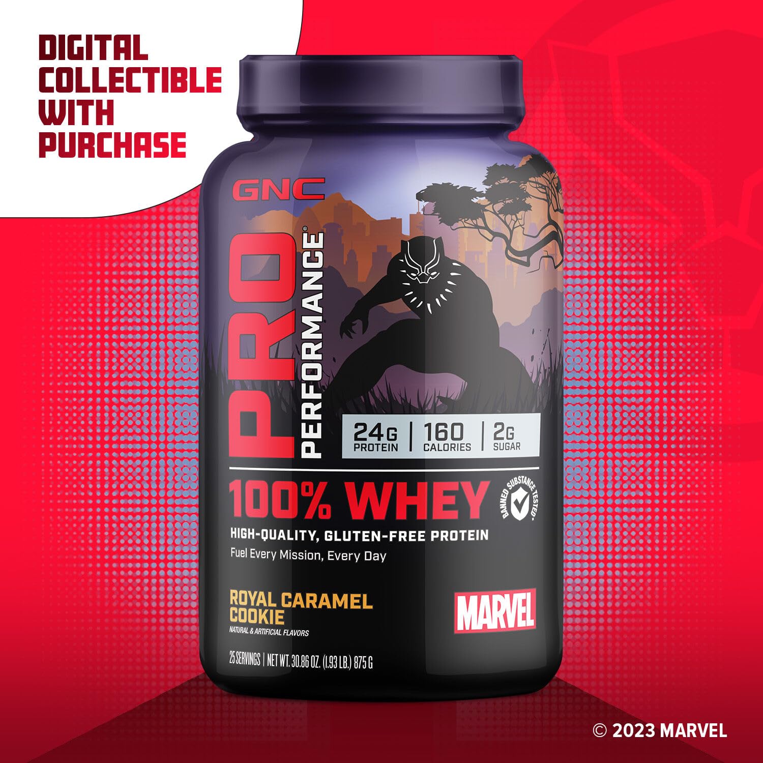 GNC Pro Performance 100% Whey - Marvel: Royal Caramel Cookie - 25 Servings - Maple Wellness Supplements