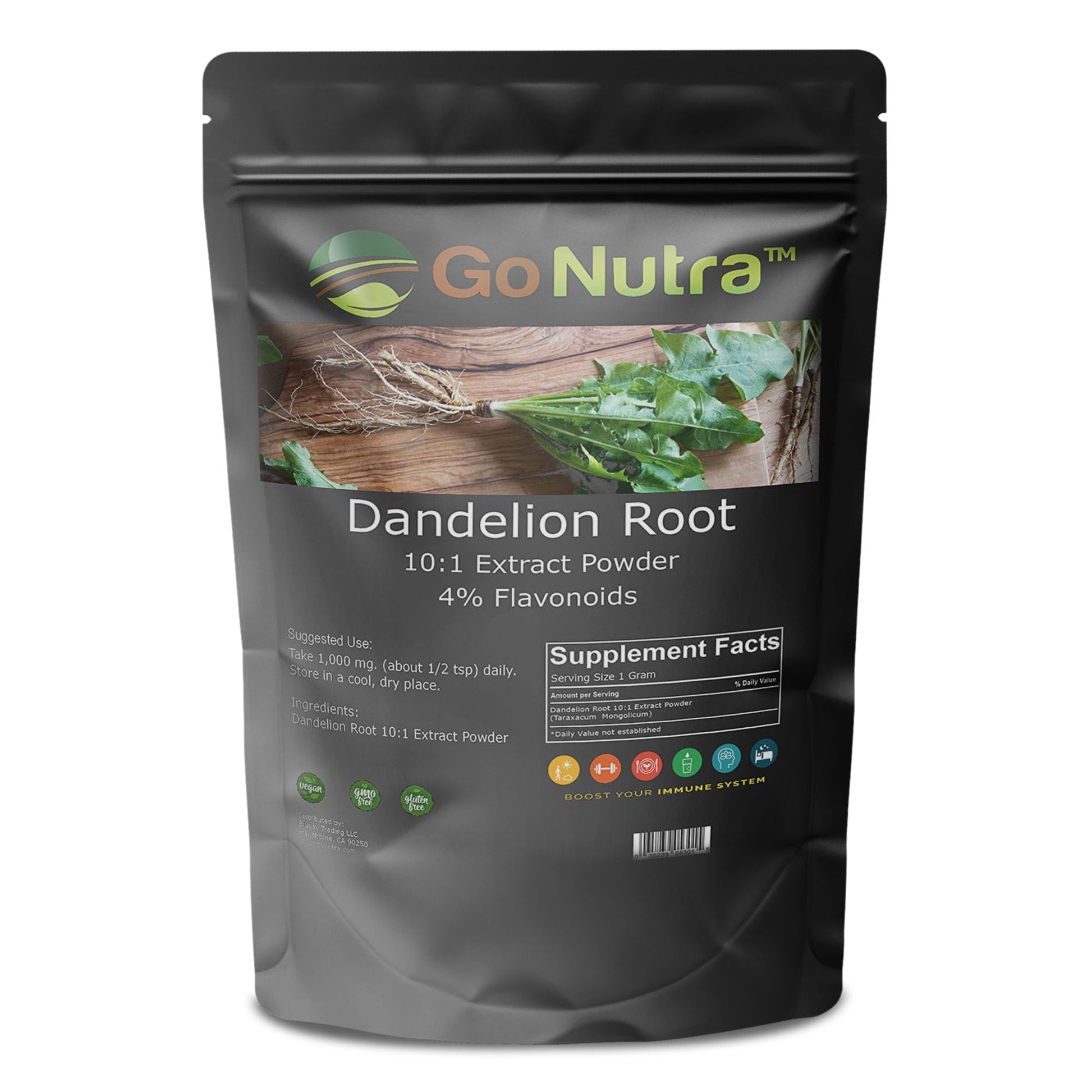 Go Nutra - Dandelion Root Powder, Potent 10:1 Dandelion Root Extract with 4% Flavonoids - Maple Wellness Supplements
