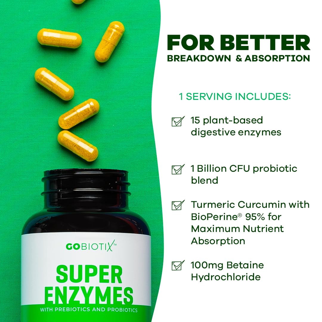 GOBIOTIX Digestive Enzymes Supplement with Prebiotics and Probiotics for Women and Men - Gut Health, Gluten Digestion, Lactose Absorption - Maple Wellness Supplements