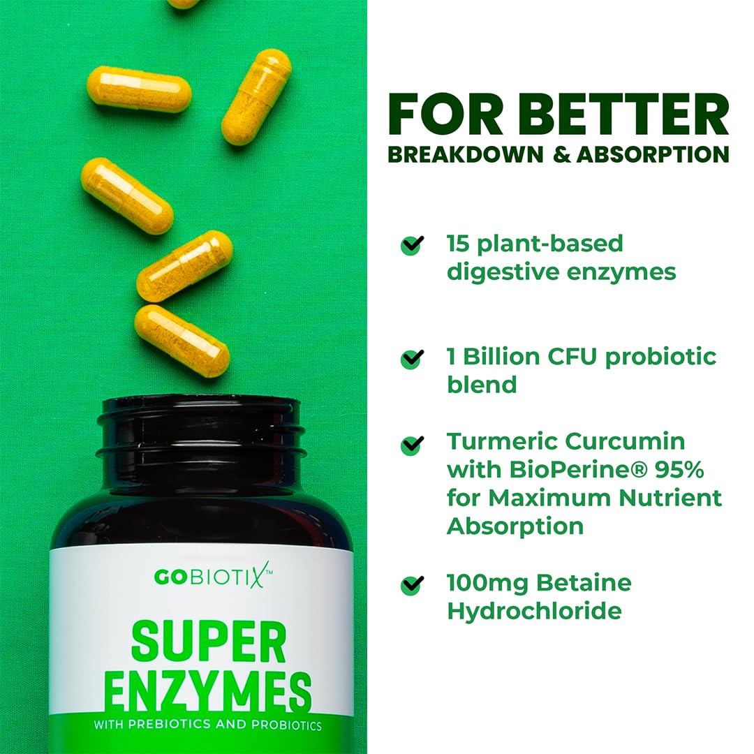 GoBiotix Digestive Enzymes Supplement with Prebiotics and Probiotics for Women and Men - Gut Health, Gluten Digestion, Lactose Absorption - Maple Wellness Supplements
