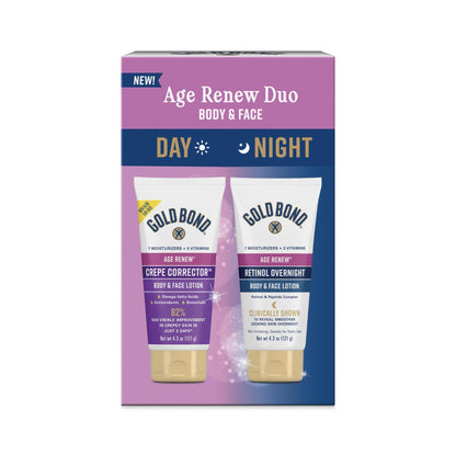 Gold Bond Age Renew Day & Night Duo Lotion Set for Body & Face, Crepe Corrector & Retinol Overnight Lotion - Maple Wellness Supplements