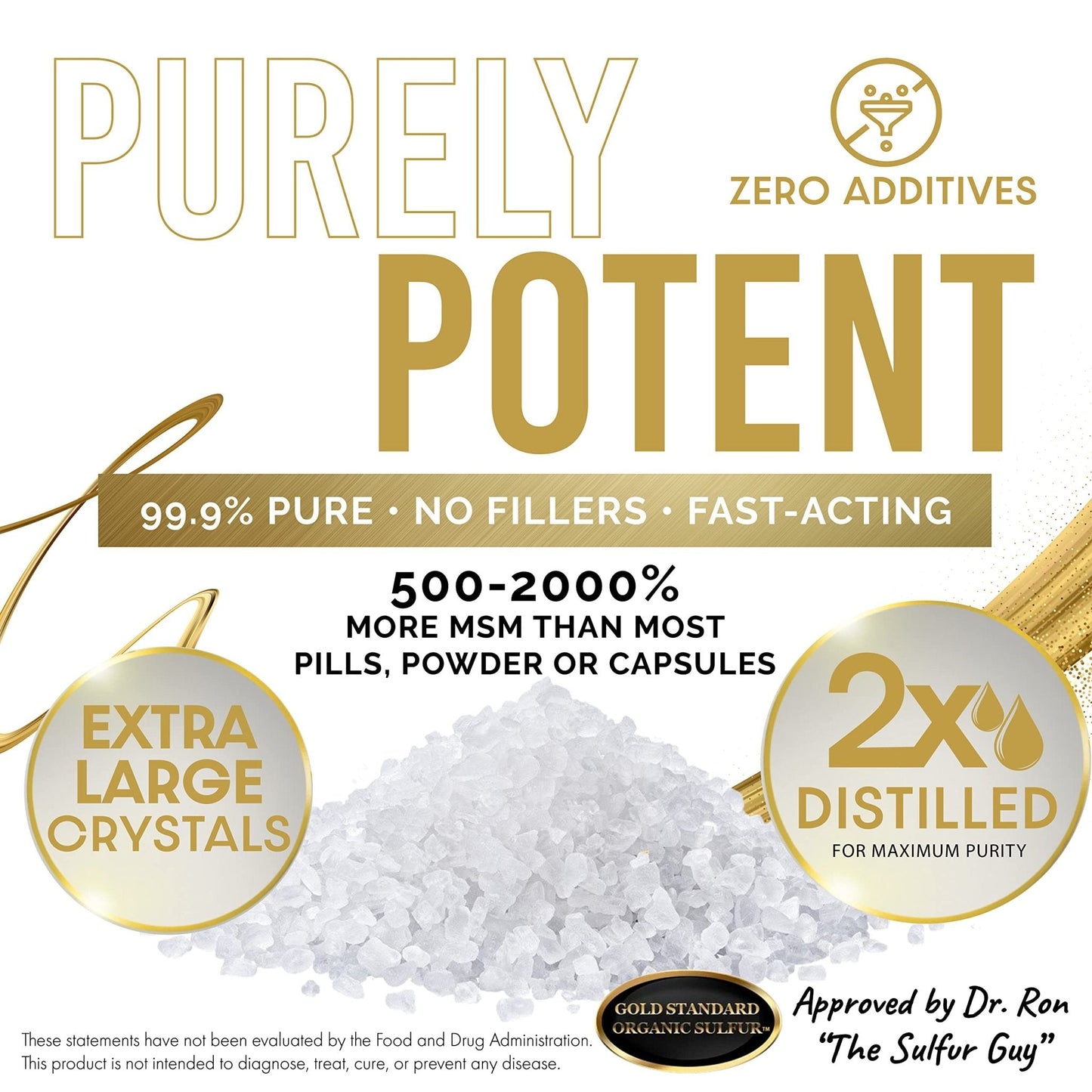 Gold Standard Organic Sulfur Crystals 1lb - 99.9% Pure MSM Crystals - High-Purity MSM Supplement Powder - Large Granular Flakes - 3rd Party Tested for Purity - Maple Wellness Supplements