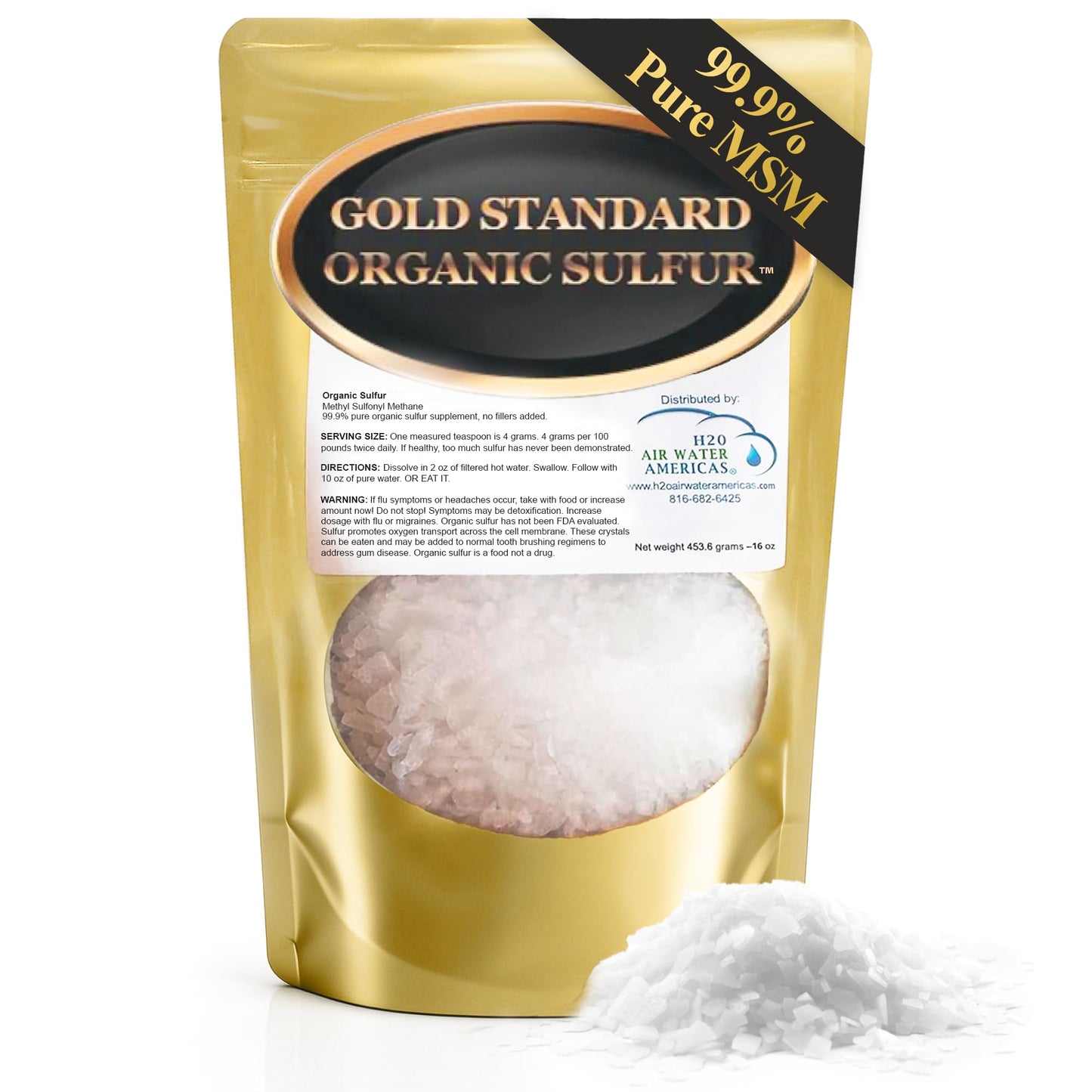 Gold Standard Organic Sulfur Crystals 1lb - 99.9% Pure MSM Crystals - High-Purity MSM Supplement Powder - Large Granular Flakes - 3rd Party Tested for Purity - Maple Wellness Supplements