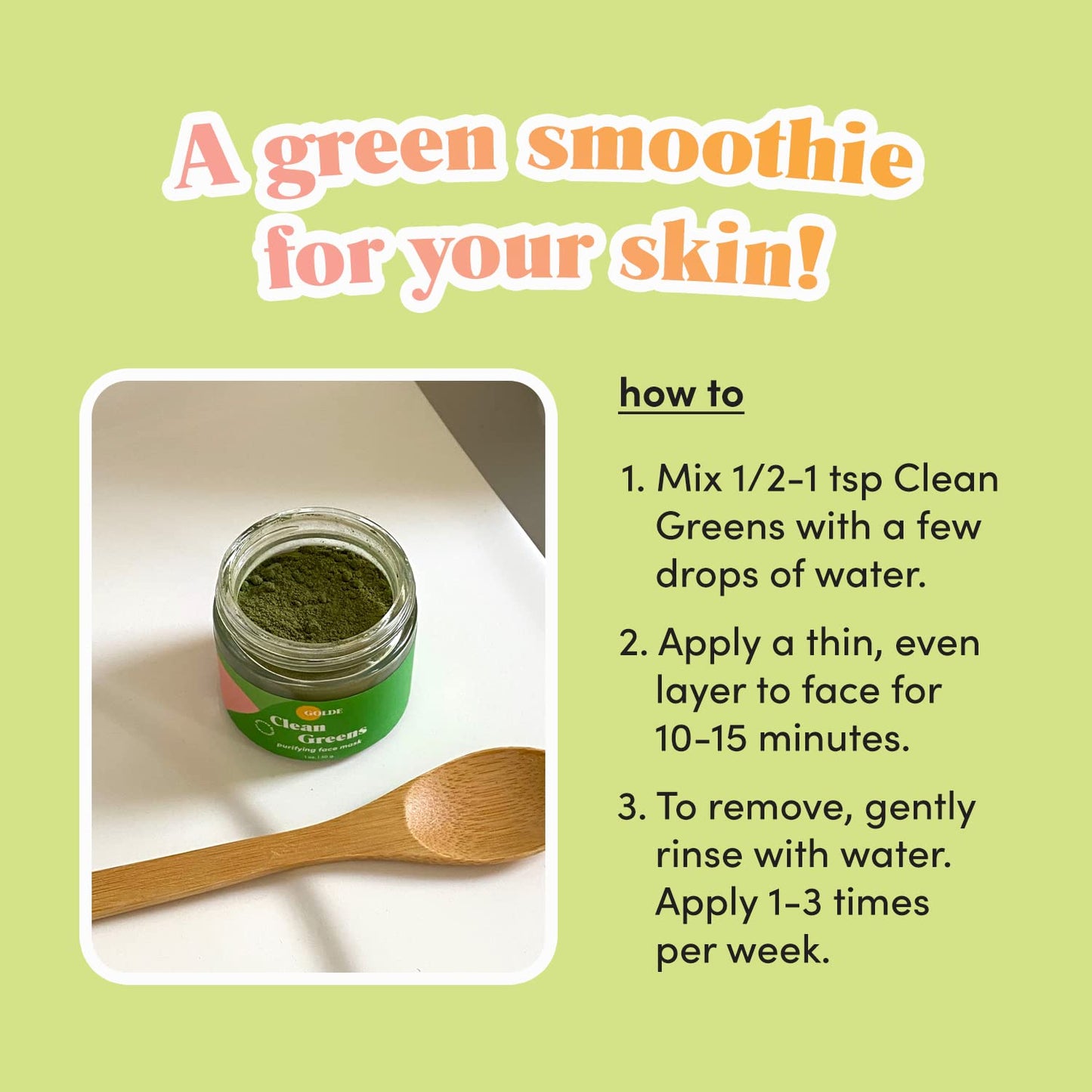 GOLDE - Clean Greens Superfood Face Mask - Made w/Chlorella & Spirulina - Great for Acne Prone, Oily & Dry Skin, Hydrating - Gentle Cleanser - Vegan - Aluminum-Free - 30g Jar - Maple Wellness Supplements