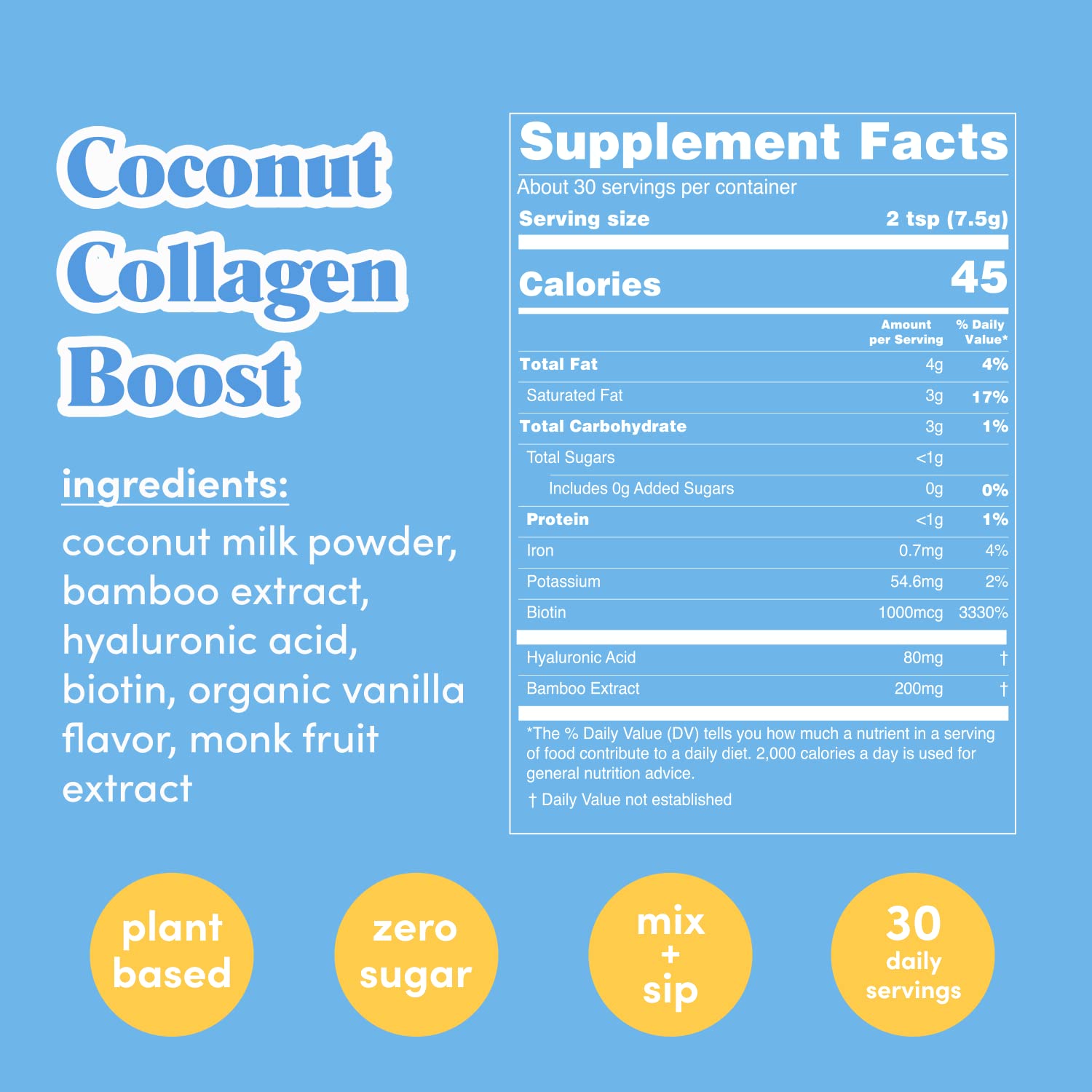 GOLDE - Collagen Boost Vegan Creamer - Vanilla Cream - Plant Based Collagen Supplement w/Hyaluronic Acid, Biotin, & Bamboo Extract - Supports Hair, Skin, & Nail Health - 30 Servings - Maple Wellness Supplements