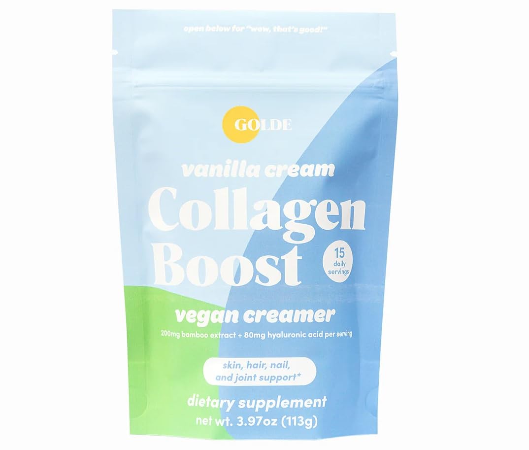 GOLDE - Collagen Boost Vegan Creamer - Vanilla Cream - Plant Based Collagen Supplement w/Hyaluronic Acid, Biotin, & Bamboo Extract - Zero Sugar - Supports Hair, Skin, & Nail Health - 15 Servings - Maple Wellness Supplements