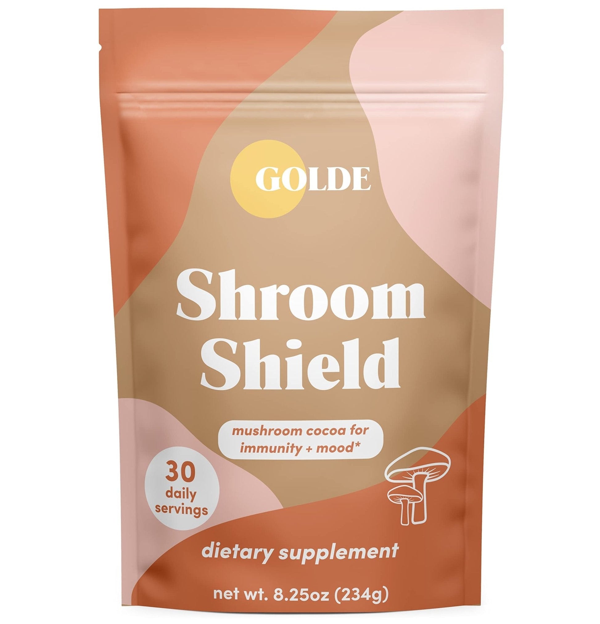 GOLDE Shroom Shield - Plant Based Superfood Blend w/Turkey Tail Mushroom & Reishi Mushroom Extract - Stress Defense - Antioxidants & Prebiotics - Vegan, Keto, & Sugar-Free Hot Cocoa - 30 Servings - Maple Wellness Supplements