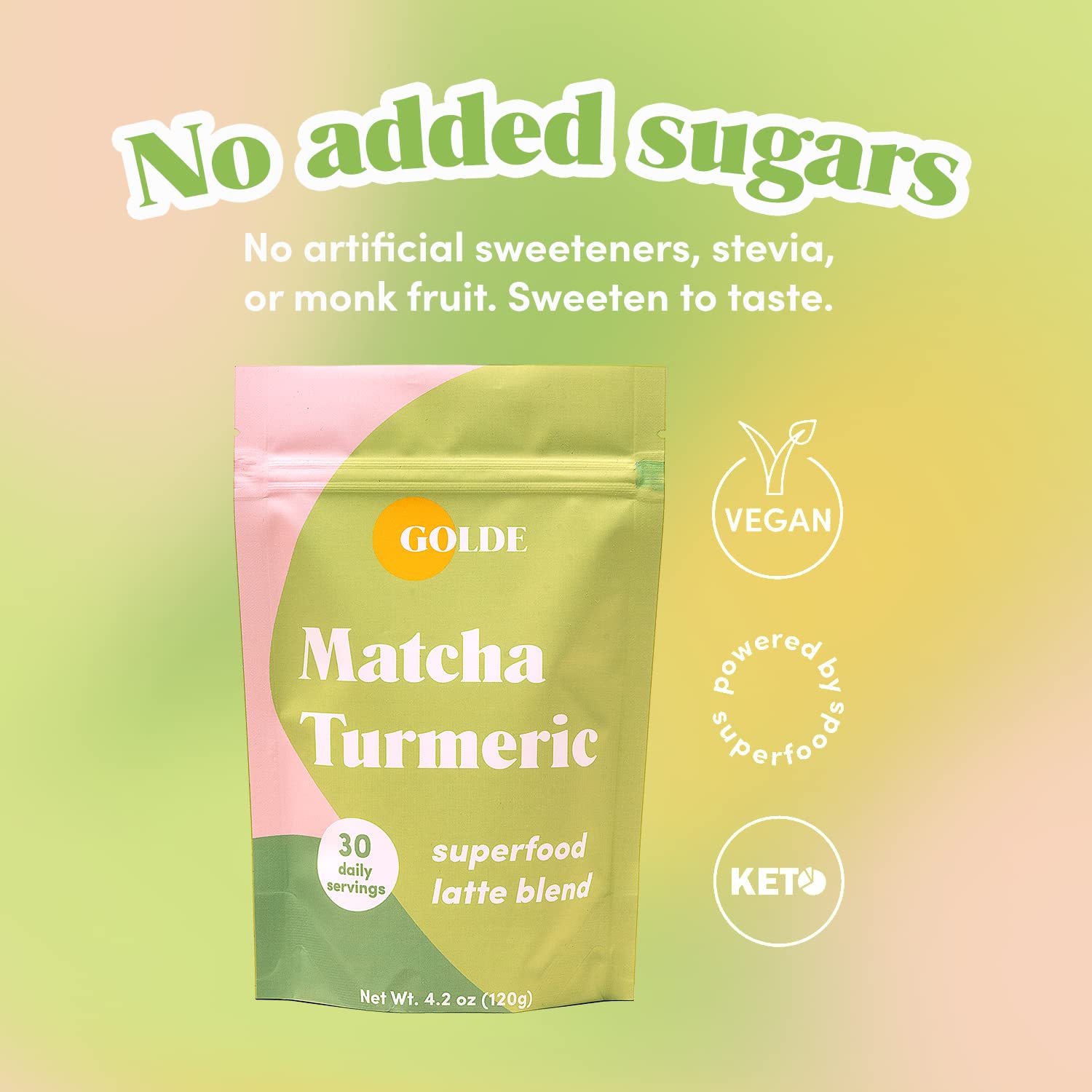 GOLDE - Superfood Latte Blend - Matcha Turmeric - Plant-Based w/Turmeric, Coconut, & Matcha - Stress Balance - Vegan, Keto, & Sugar-Free - 30 Servings - Maple Wellness Supplements