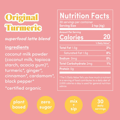 GOLDE - Superfood Latte Blend - Original Turmeric - Plant-Based w/Coconut, & Ginger - Vegan, Keto, Sugar-Free - 30 Servings - Maple Wellness Supplements