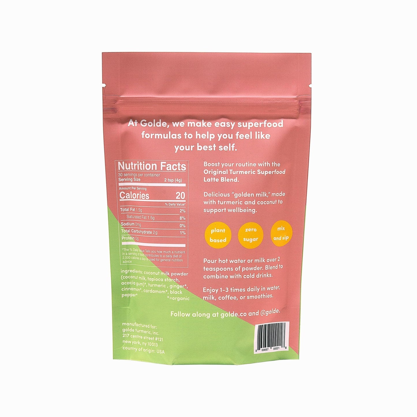 GOLDE - Superfood Latte Blend - Original Turmeric - Plant-Based w/Coconut, & Ginger - Vegan, Keto, Sugar-Free - 30 Servings - Maple Wellness Supplements