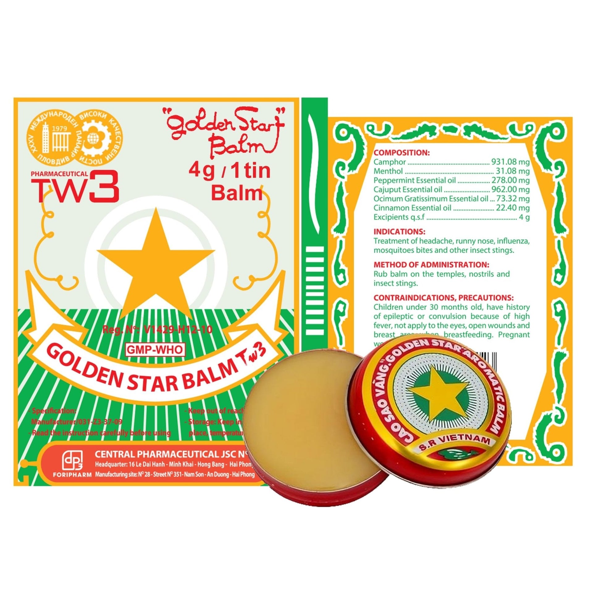 Golden Star Aromatic Balm (Pack of 8) - Authentic Vietnamese Cao Sao Vang - Support Fast Relief for Headaches, Muscle Pain, Colds, & Insect Bites - Natural Essential Oils - Travel Size 4g Tins - Maple Wellness Supplements