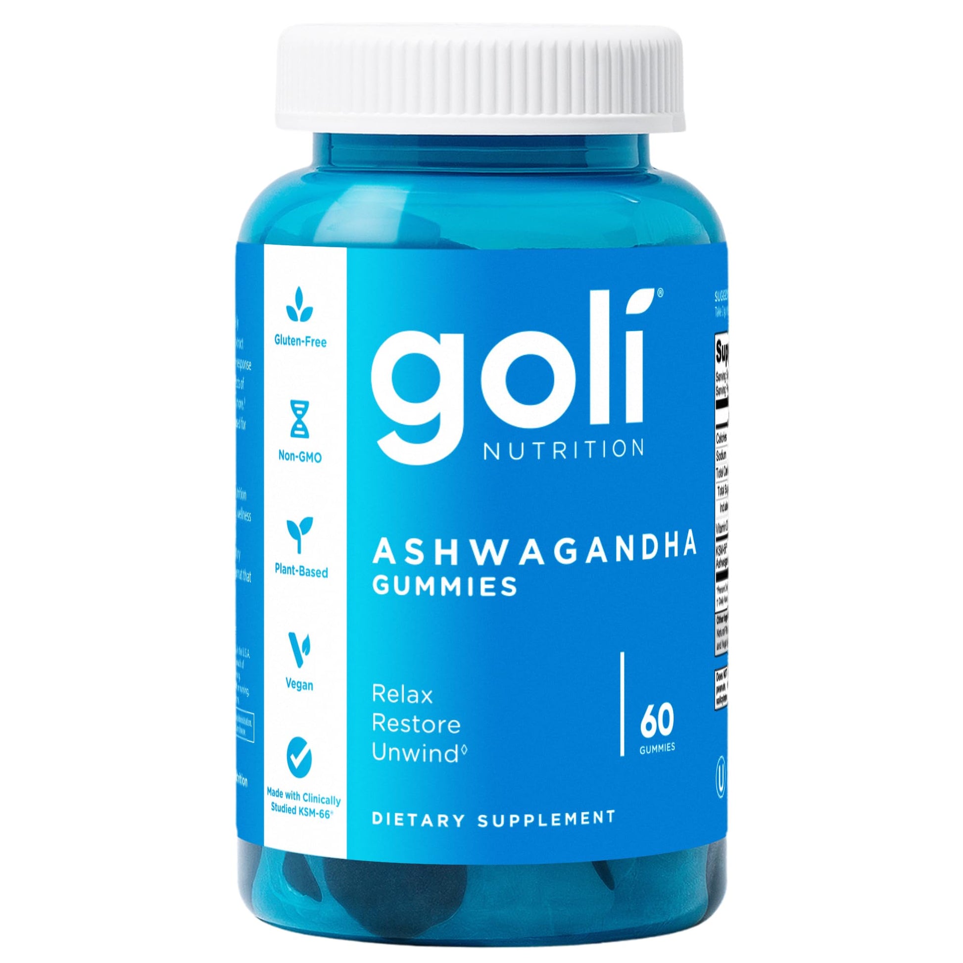Goli Ashwagandha & Vitamin D Gummy - 60 Count - Mixed Berry, KSM-66, Vegan, Plant Based, Non-GMO, Gluten-Free & Gelatin Free Relax. Restore. Unwind, Pack of 1 - Maple Wellness Supplements