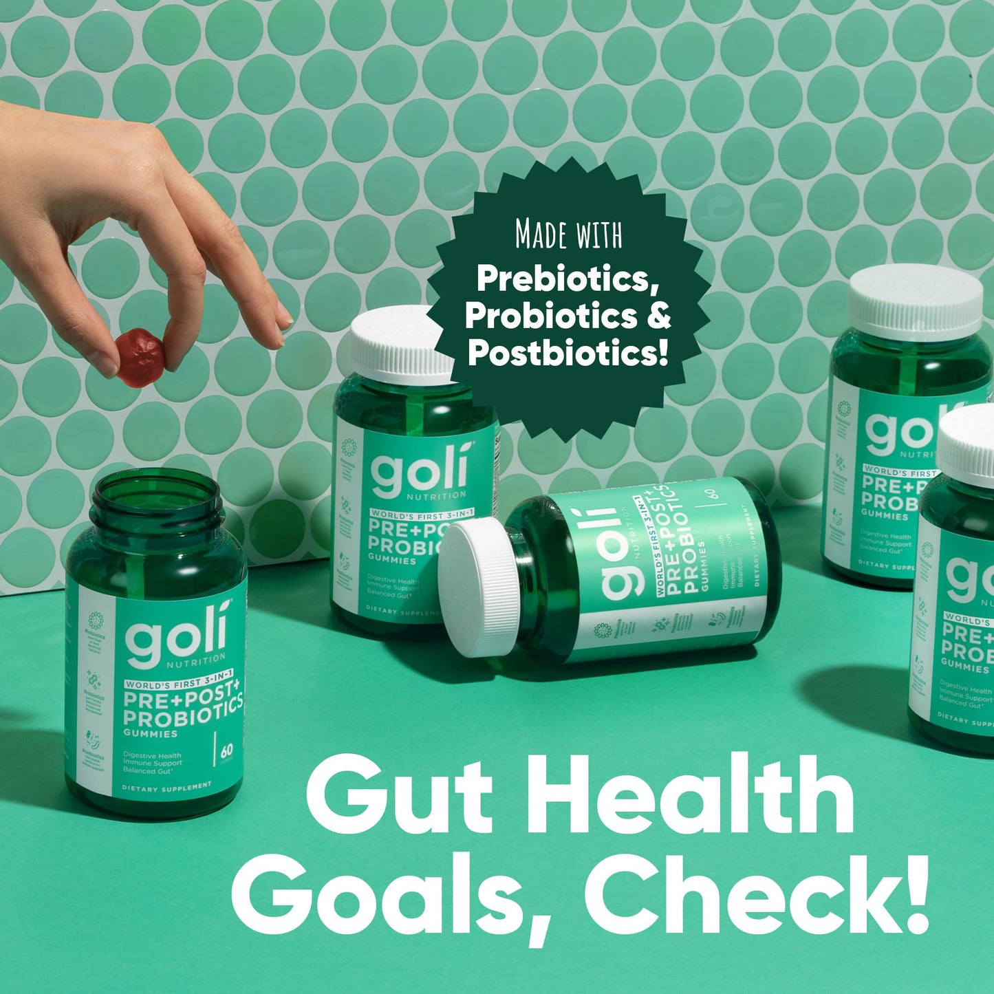 Goli Pre Pro Postbiotic Gummies - Worlds First 3-in-1 Formula with DE111 Probiotics, XOS Prebiotics, MCC1849 Postbiotics - Vegan, Non-GMO, Gluten-Free - Maple Wellness Supplements