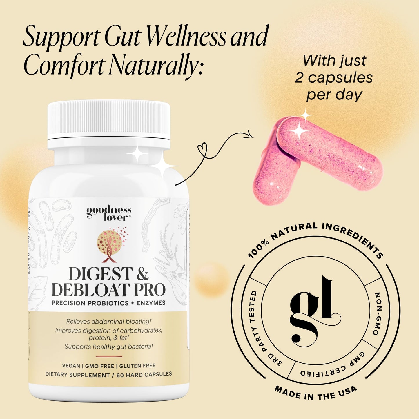 Goodness Lover Digest & Debloat Pro, Natural Digestive Enzymes Probiotics for Bloating Relief and Gas Relief, Probiotic Supplement for Women and Men, - Maple Wellness Supplements