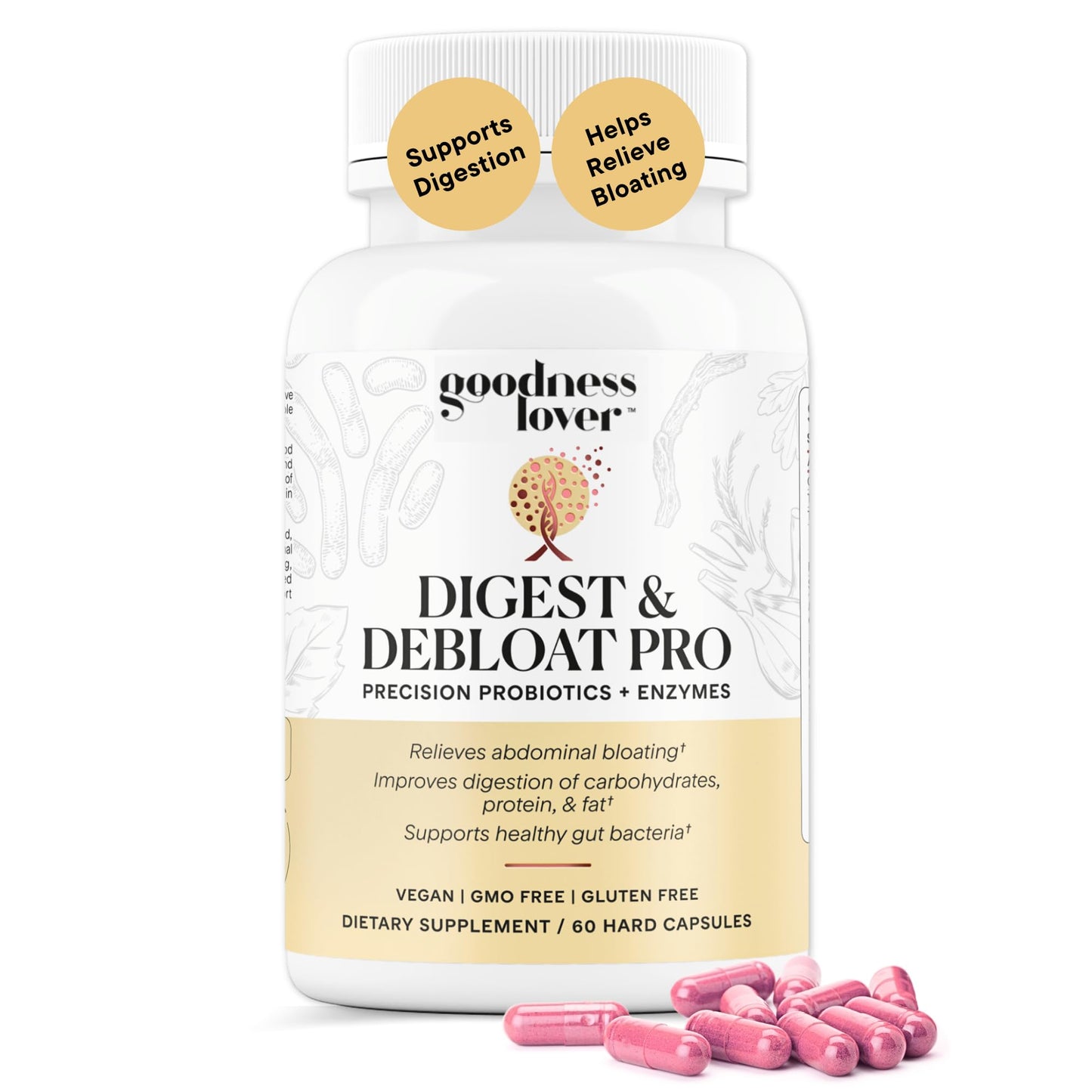Goodness Lover Digest & Debloat Pro, Natural Digestive Enzymes Probiotics for Bloating Relief and Gas Relief, Probiotic Supplement for Women and Men, - Maple Wellness Supplements