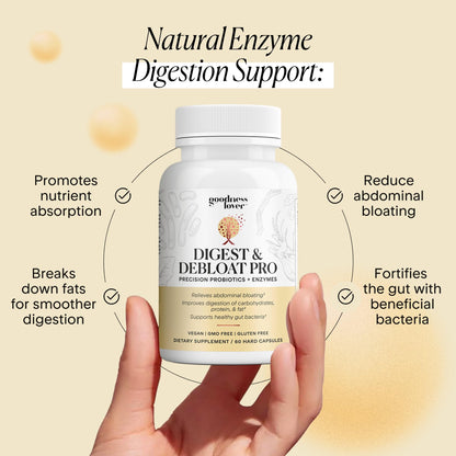 Goodness Lover Digest & Debloat Pro, Natural Digestive Enzymes Probiotics for Bloating Relief and Gas Relief, Probiotic Supplement for Women and Men, - Maple Wellness Supplements