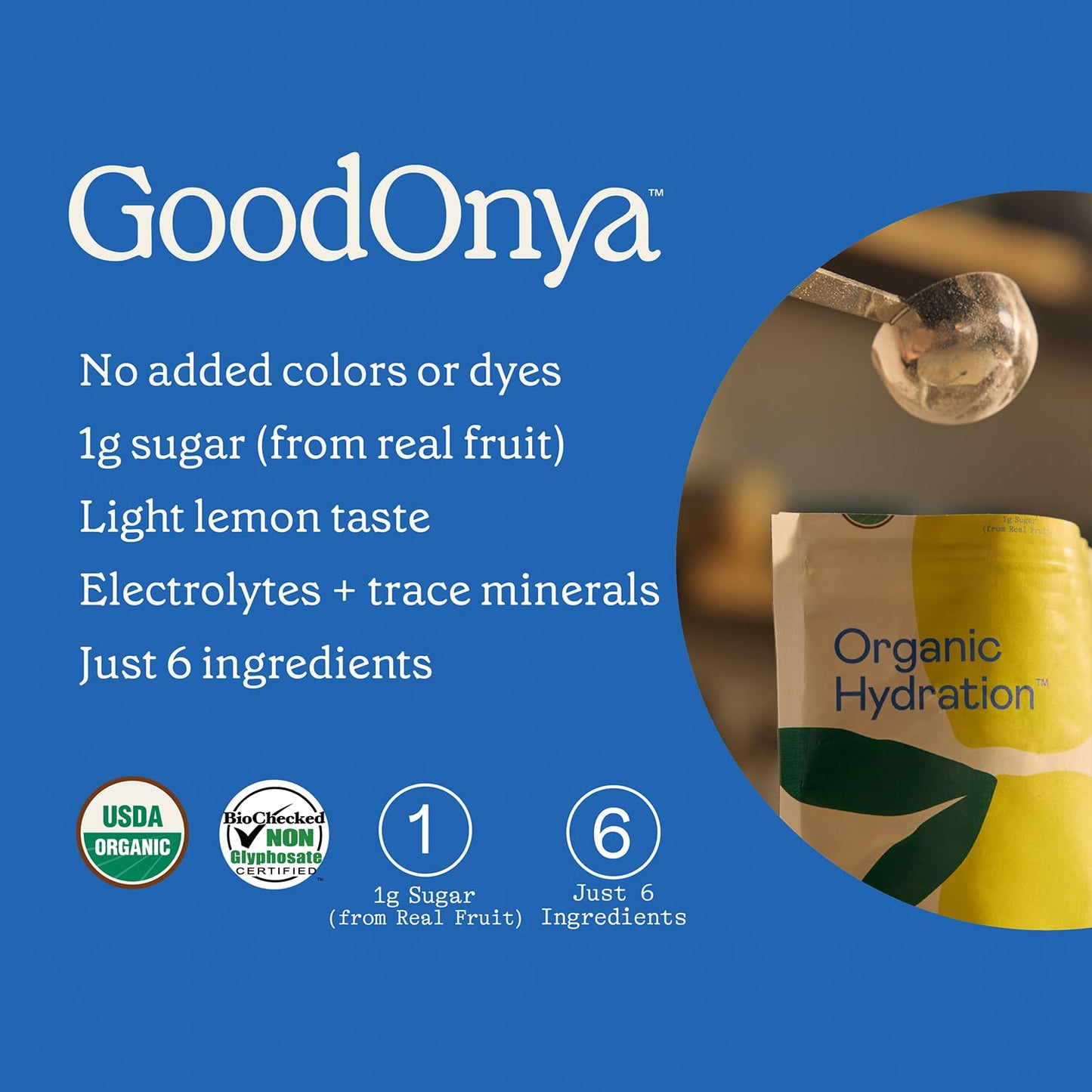 GOODONYA Organic Hydration Electrolyte Drink Mix, Certified Organic Hydration Powder, Non-GMO, Biochecked Glyphosate Free, Low Sugar, Lemonade Flavor, - Maple Wellness Supplements