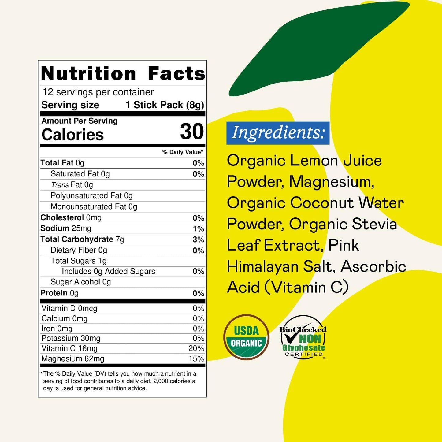 GOODONYA Organic Hydration Electrolyte Drink Mix, Certified Organic Hydration Powder, Non-GMO, Biochecked Glyphosate Free, Low Sugar, Lemonade Flavor, No Artificial Flavors,12 Stick Packs - Maple Wellness Supplements