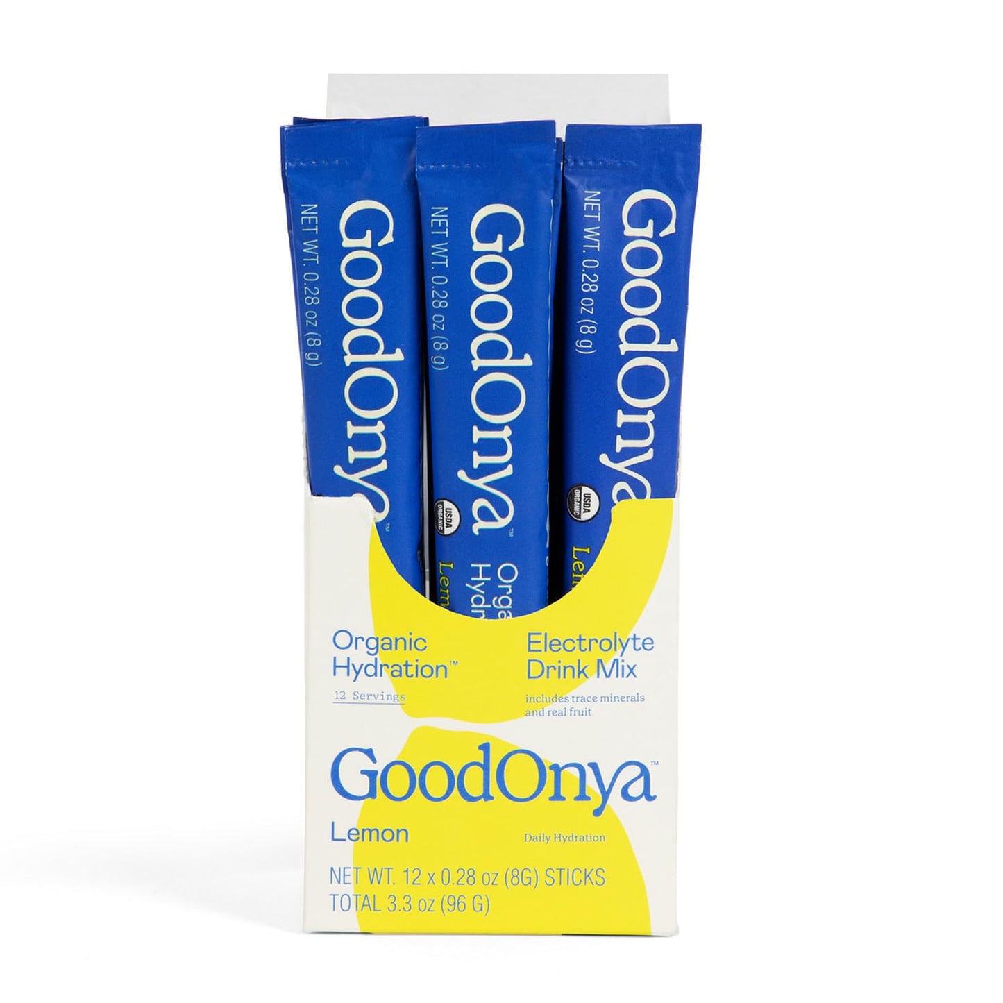 GOODONYA Organic Hydration Electrolyte Drink Mix, Certified Organic Hydration Powder, Non-GMO, Biochecked Glyphosate Free, Low Sugar, Lemonade Flavor, No Artificial Flavors,12 Stick Packs - Maple Wellness Supplements