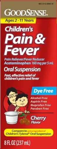 GoodSense Children's Dye-Free, Acetaminophen 160 mg per 5 mL Oral Suspension, Cherry Flavor, 8 FL OZ - Maple Wellness Supplements