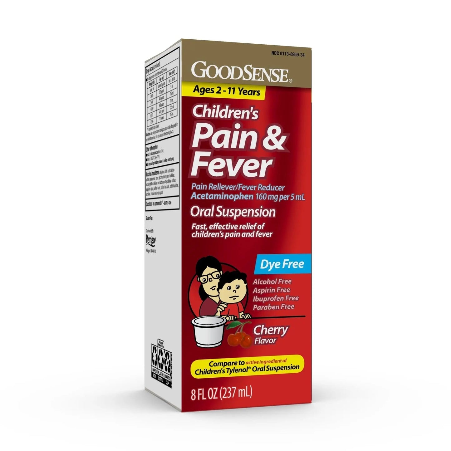 GoodSense Children's Dye-Free, Acetaminophen 160 mg per 5 mL Oral Suspension, Cherry Flavor, 8 FL OZ - Maple Wellness Supplements
