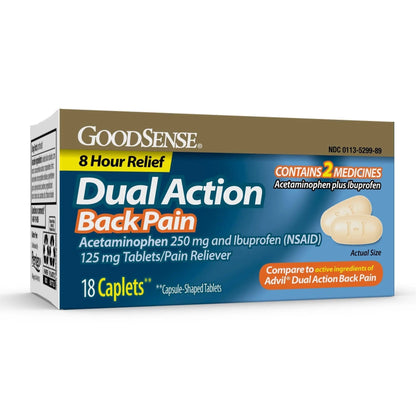 GoodSense Dual Action Acetaminophen and Ibuprofen (NSAID) Tablets, 250 mg/125 mg, Back Pain, 18 Count - Maple Wellness Supplements