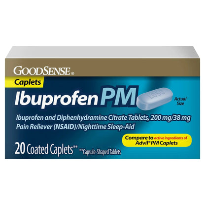 GoodSense Ibuprofen PM, Ibuprofen 200 mg and Diphenhydramine Citrate 38 mg Tablets, Pain Reliever and Nighttime Sleep-Aid - Maple Wellness Supplements