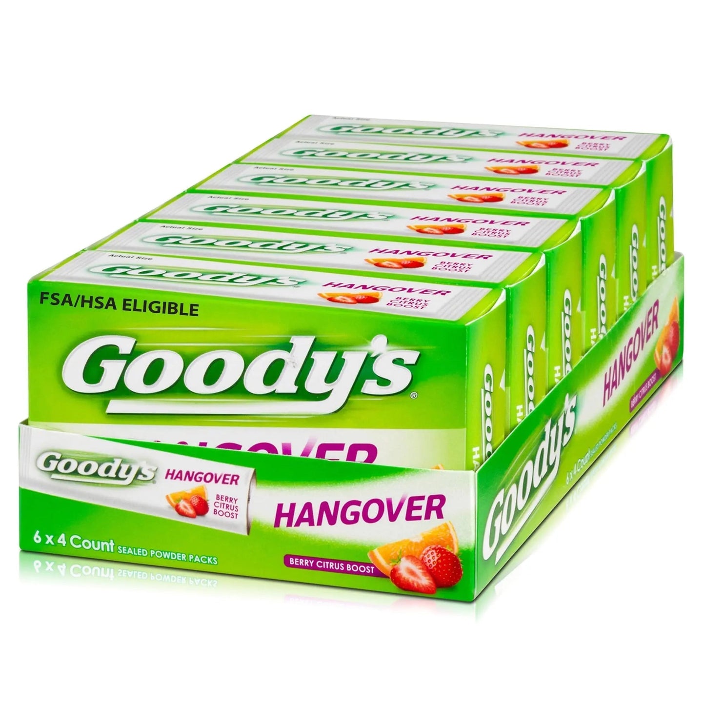 Goody's Hangover Relief Powder, Dual Action Fast Headache Pain Relief with Aspirin and Caffeine, Berry Citrus Flavor, 4 Powder Sticks, 6 Pack - Maple Wellness Supplements