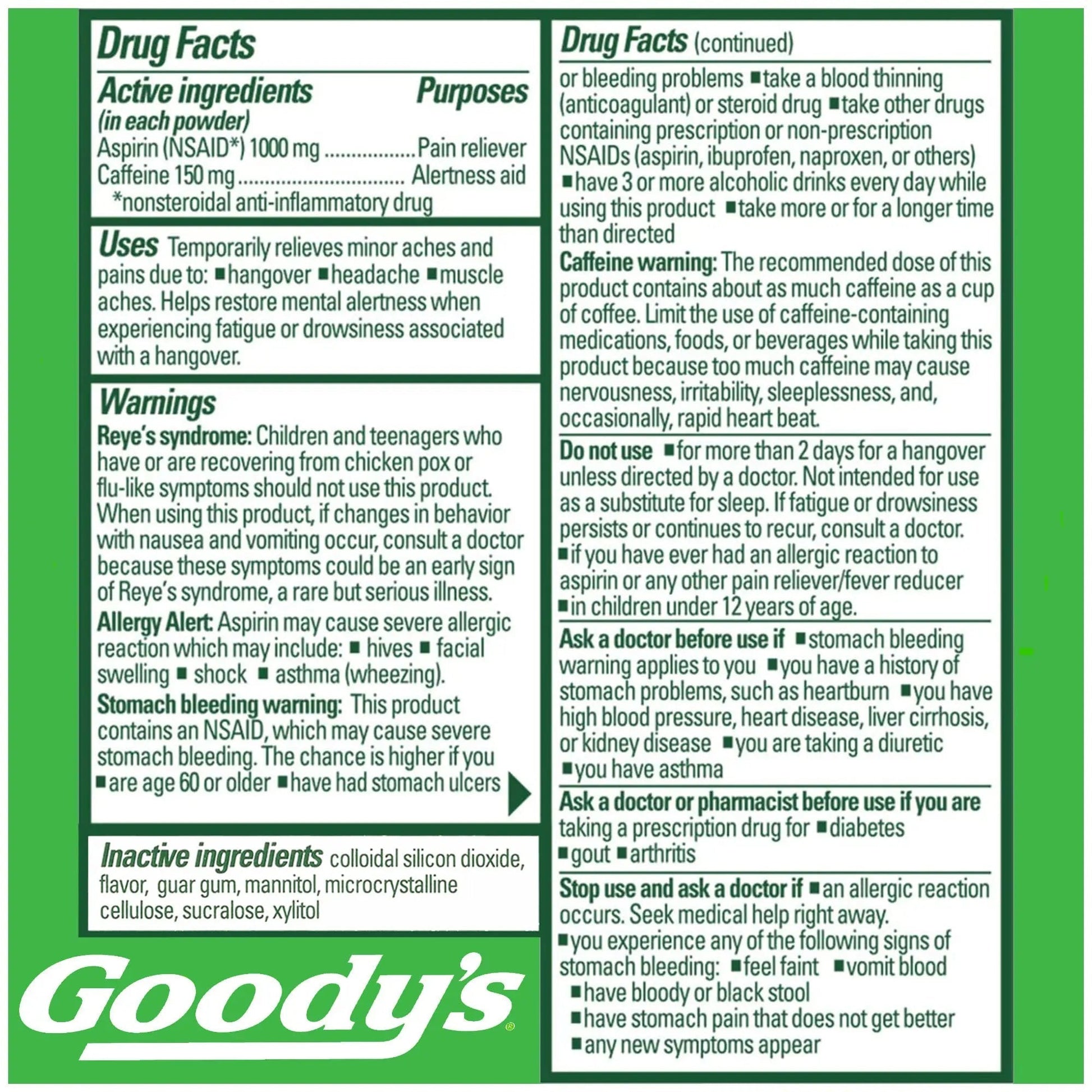 Goody's Hangover Relief Powder, Dual Action Fast Headache Pain Relief with Aspirin and Caffeine, Berry Citrus Flavor, 4 Powder Sticks, 6 Pack - Maple Wellness Supplements