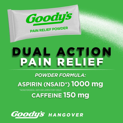 Goody's Hangover Relief Powder, Dual Action Fast Headache Pain Relief with Aspirin and Caffeine, Berry Citrus Flavor, 4 Powder Sticks, 6 Pack - Maple Wellness Supplements