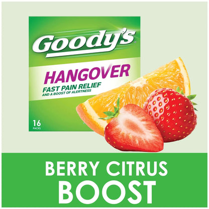 Goody's Hangover Relief Powder, Dual Action Fast Headache Pain Relief with Aspirin and Caffeine, Berry Citrus Flavor, 4 Powder Sticks, 6 Pack - Maple Wellness Supplements