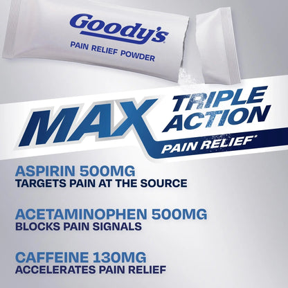 Goody’s Max Triple Action Pain Relief – Headache Relief Powder with Acetaminophen, Aspirin & Caffeine for Fast, Effective Relief of Tough Headaches, Tropical Citrus, 16 Count - Maple Wellness Supplements