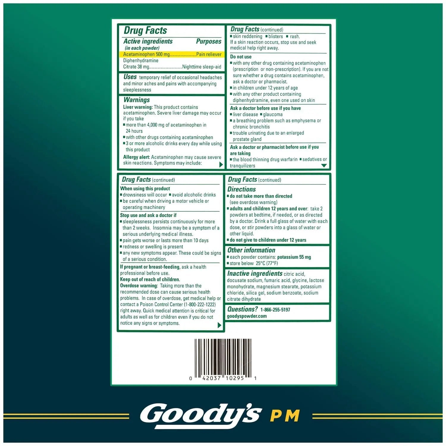 Goody's Nighttime Powder, Pain Reliever & Sleep Aid with Acetaminophen & Diphenhydramine Citrate, Caffeine Free, 16 Count - Maple Wellness Supplements