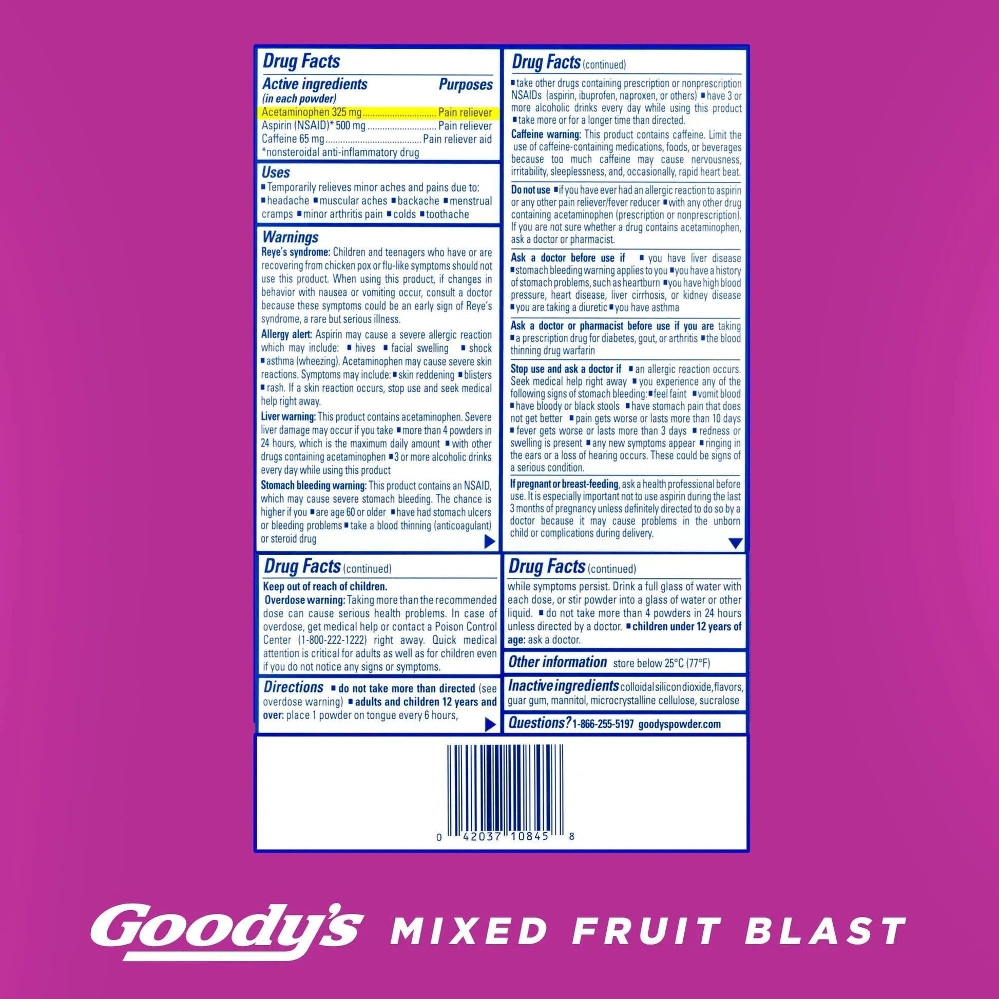 Goody's Pain Relief Powders, Extra Strength Headache Powder Mixed Fruit Blast, 24 ct (Pack of 1) - Maple Wellness Supplements