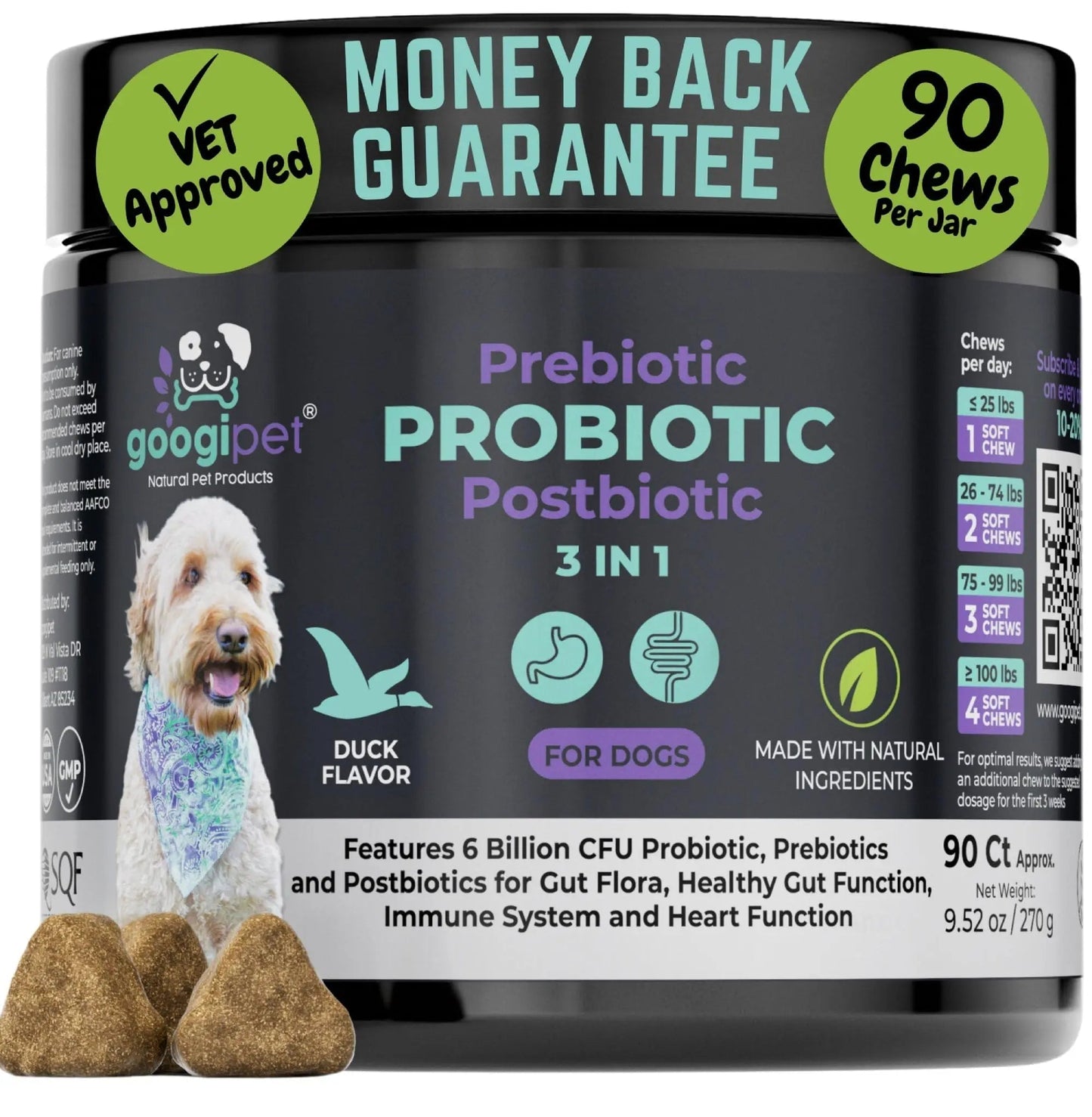 Googipet Probiotics for Dogs Digestive Health - Prebiotics and Probiotics Chews for Dog Yeast Infection Treatment + Digestive Enzymes - Dog Probiotics for Itchy Skin & Ears w/Papaya, Pumpkin, & Fiber - Maple Wellness Supplements