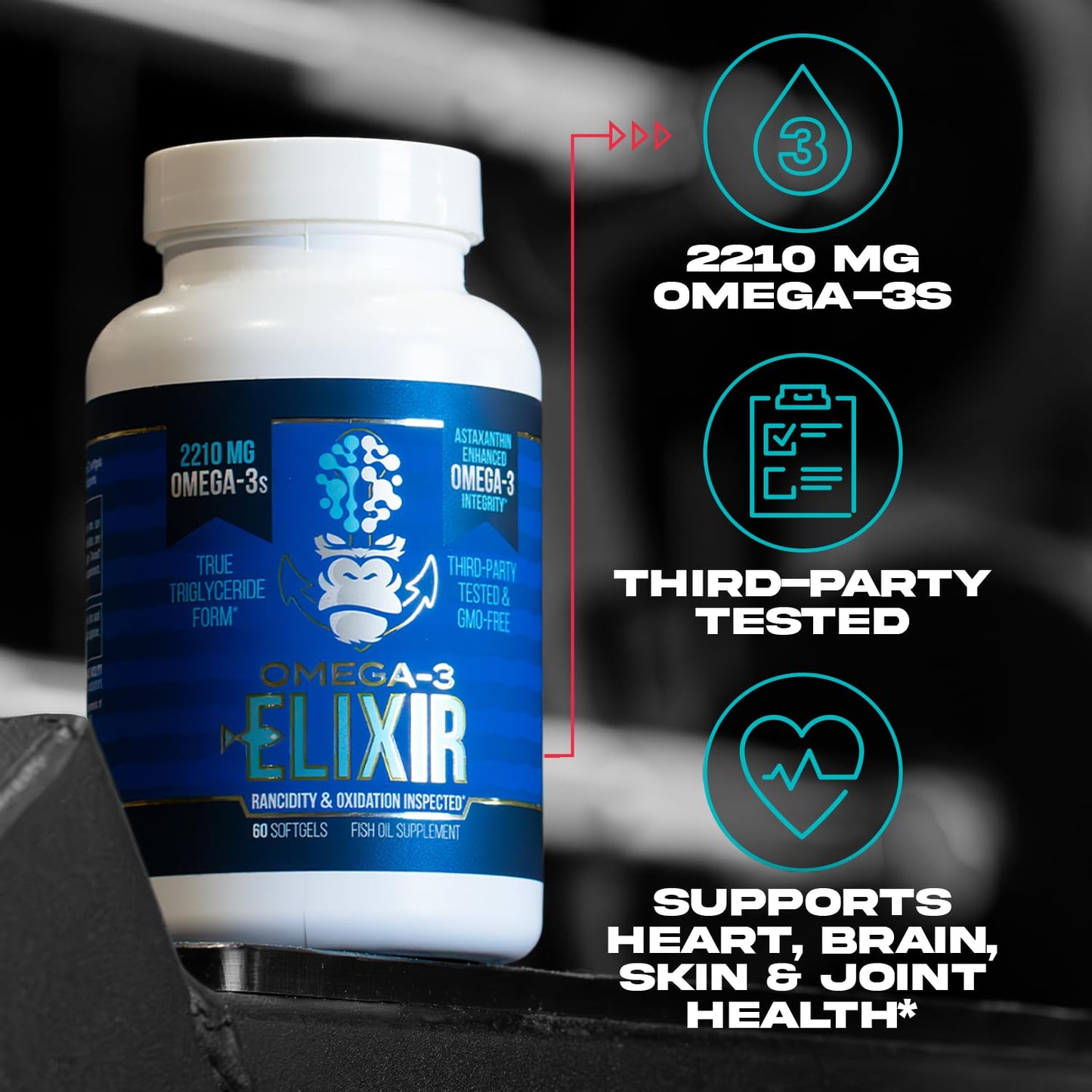 Gorilla Mind Omega-3 Elixir™ | 2210mg Fish Oil Re-Esterified Triglyceride Form | EPA, DHA + 2 Fatty Acids | Astaxanthin Infusion for Bolstered Integrity | 3rd Party & Rancidity Tested | 60 Softgels - Maple Wellness Supplements
