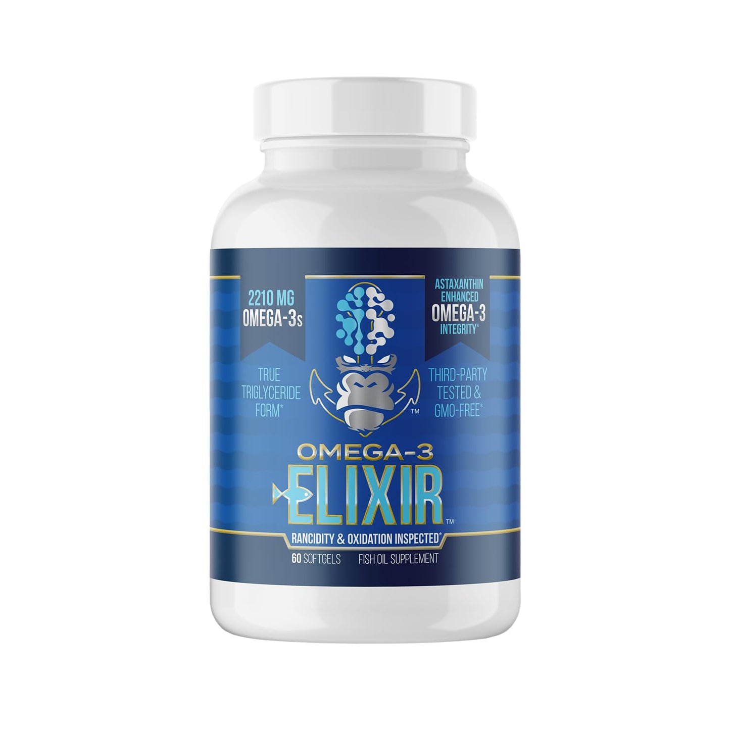 Gorilla Mind Omega-3 Elixir™ | 2210mg Fish Oil Re-Esterified Triglyceride Form | EPA, DHA + 2 Fatty Acids | Astaxanthin Infusion for Bolstered Integrity | 3rd Party & Rancidity Tested | 60 Softgels - Maple Wellness Supplements