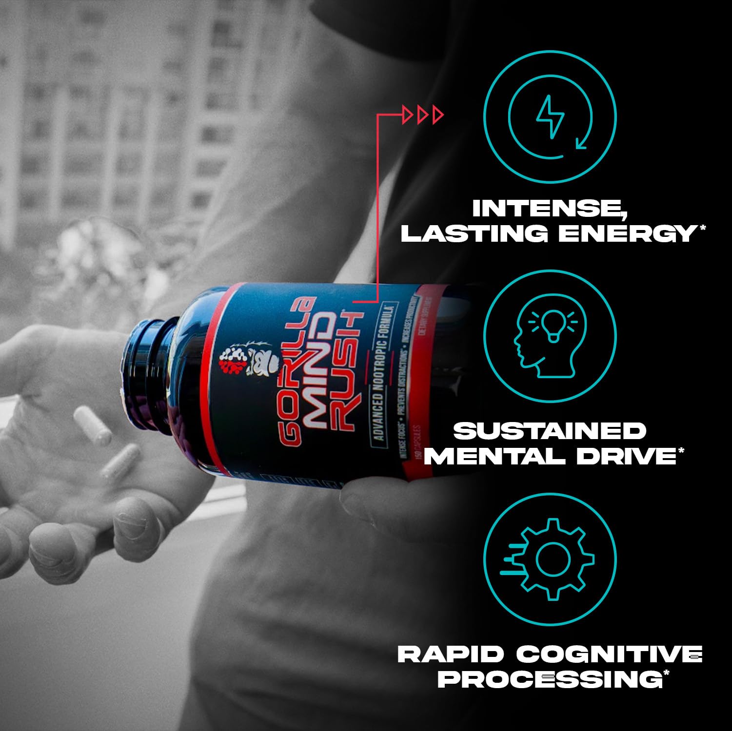 Gorilla Mind Rush - Nootropic Supplement | Intense Focus · Insane Productivity Cognitive Health Support, Memory, Focus, - Maple Wellness Supplements