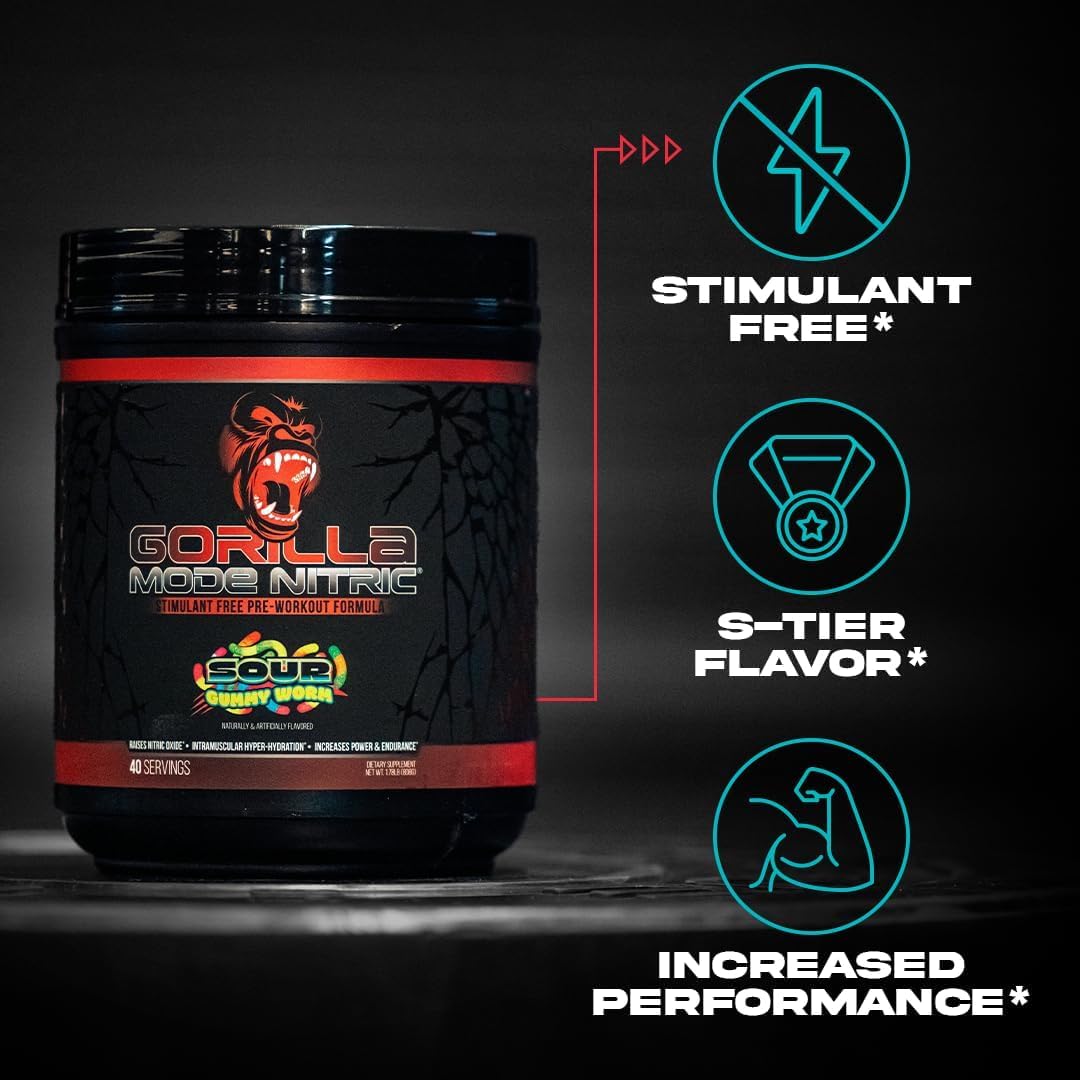 Gorilla Mode Nitric Upgraded Stimulant Free Pre-Workout – Best Tasting and Most Effective Stimulant Free Pre-Workout/Massive Pumps · Vasodilation · Power / 768 Grams (Rocket Frost) - Maple Wellness Supplements